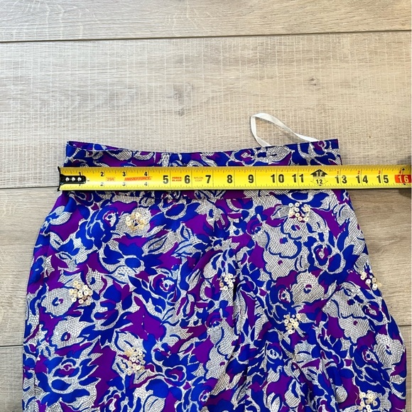 ANTHROPOLOGIE Fei blue and purple floral silk skirt with sequin detail size 0 - Picture 9 of 12